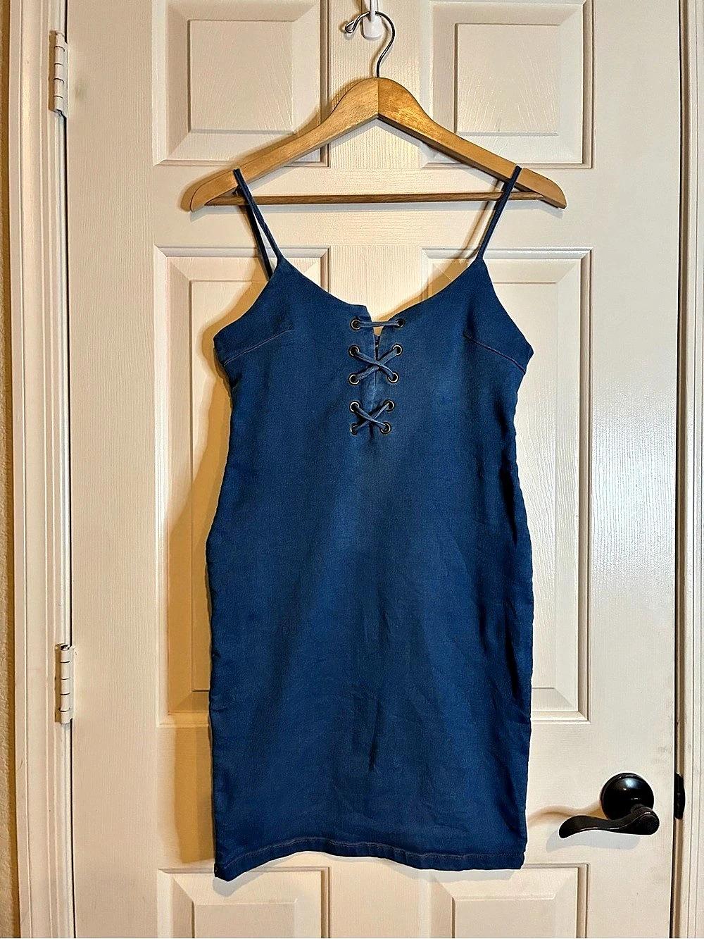 C'EST TOI Denim Lace-Up Mini Dress Size Small Bodycon